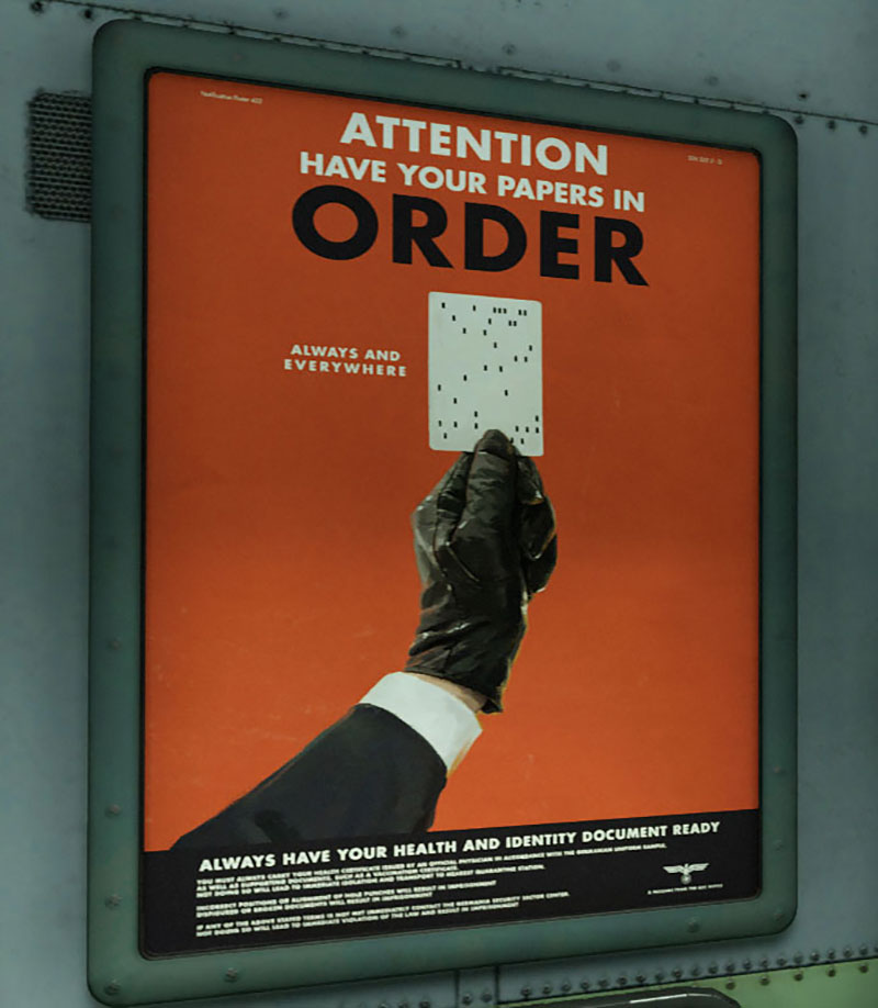 There are a few posters in the game, mostly informational like this one, that appear in both English and German.